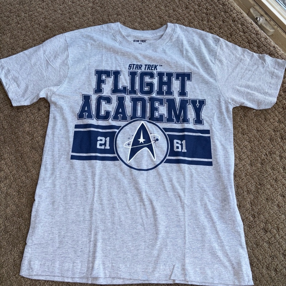 Star Trek Flight Academy Graphic Tee - Light Gray & Navy XS NEW